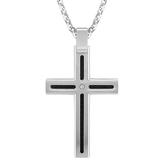 Diamond Titanium Cross Necklace (24") Diamond Titanium Cross Necklace (24")