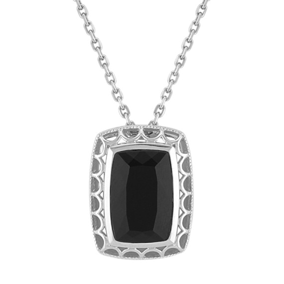 Emerald Cut Black Agate and Sterling Silver Pendant (18") Emerald Cut Black Agate and Sterling Silver Pendant (18")
