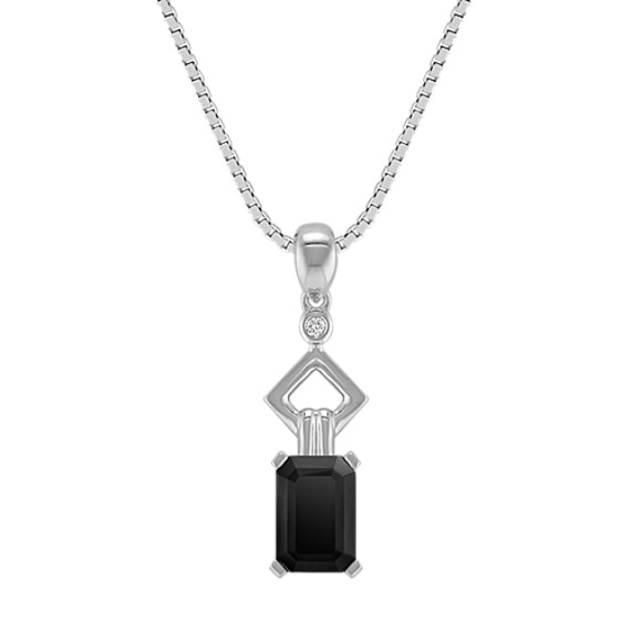 Emerald Cut Black Sapphire and Diamond Pendant (18") Emerald Cut Black Sapphire and Diamond Pendant (18")