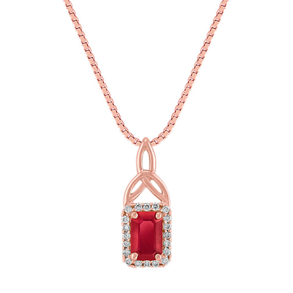 Emerald Cut Ruby and Diamond Pendant in Rose Gold (18") Emerald Cut Ruby and Diamond Pendant in Rose Gold (18")