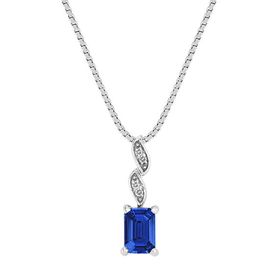 Emerald Cut Sapphire and Diamond Pendant (18") Emerald Cut Sapphire and Diamond Pendant (18")
