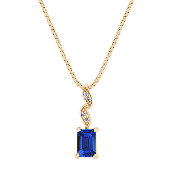 Emerald Cut Sapphire and Diamond Pendant (18") Emerald Cut Sapphire and Diamond Pendant (18")