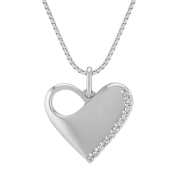 Engravable Diamond Heart Pendant in Sterling Silver (18") Engravable Diamond Heart Pendant in Sterling Silver (18")
