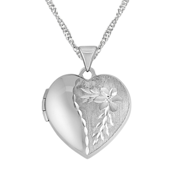 Engraved 14k White Gold Heart Shaped Locket (18") Engraved 14k White Gold Heart Shaped Locket (18")