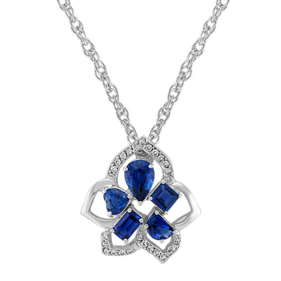 Fancy Shape Sapphire and Diamond Pendant (18") Fancy Shape Sapphire and Diamond Pendant (18")