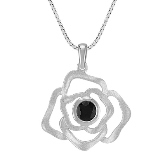 Floral Black Sapphire and Sterling Silver Pendant (18") Floral Black Sapphire and Sterling Silver Pendant (18")
