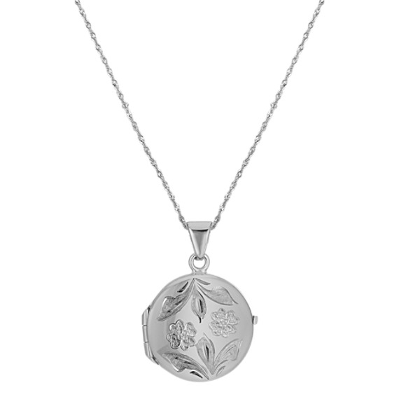 Floral Engraved Circle Locket in 14k White Gold (18 in.) Floral Engraved Circle Locket in 14k White Gold (18 in.)