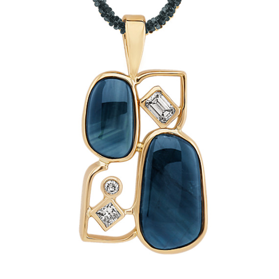 Freeform Bluegreen Sapphire and Fancy Shape and Round Diamond Pendant (20") Freeform Bluegreen Sapphire and Fancy Shape and Round Diamond Pendant (20")