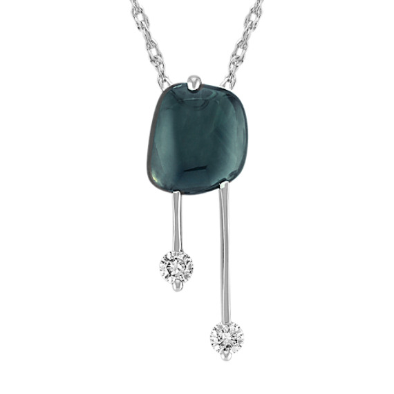 Freeform Green Sapphire and Round Diamond Pendant (18") Freeform Green Sapphire and Round Diamond Pendant (18")