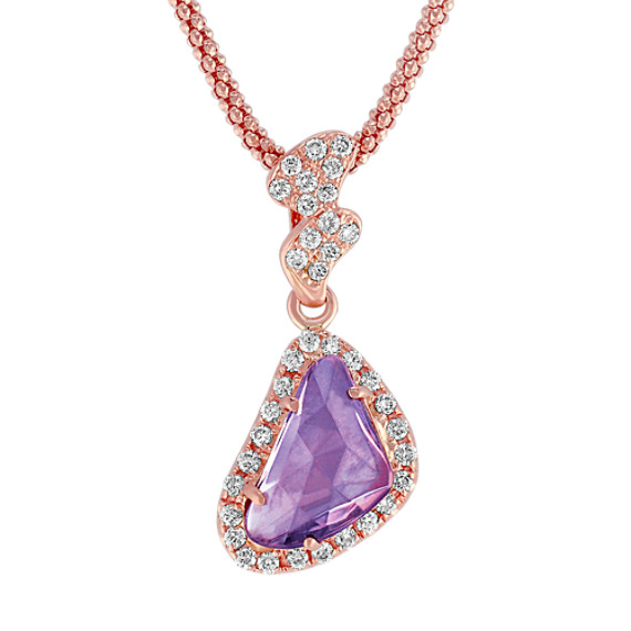 Freeform Lavender Sapphire and Round Diamond Pendant in 14k Rose Gold (18") Freeform Lavender Sapphire and Round Diamond Pendant in 14k Rose Gold (18")
