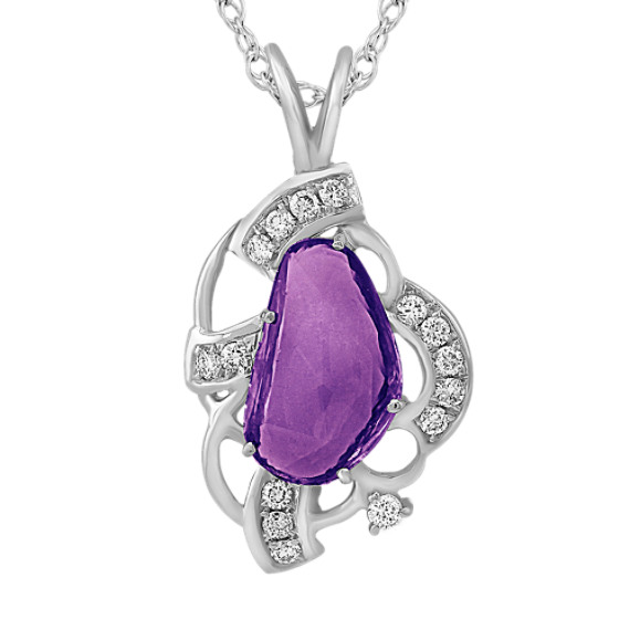 Freeform Lavender Sapphire and Round Diamond Pendant (18") Freeform Lavender Sapphire and Round Diamond Pendant (18")