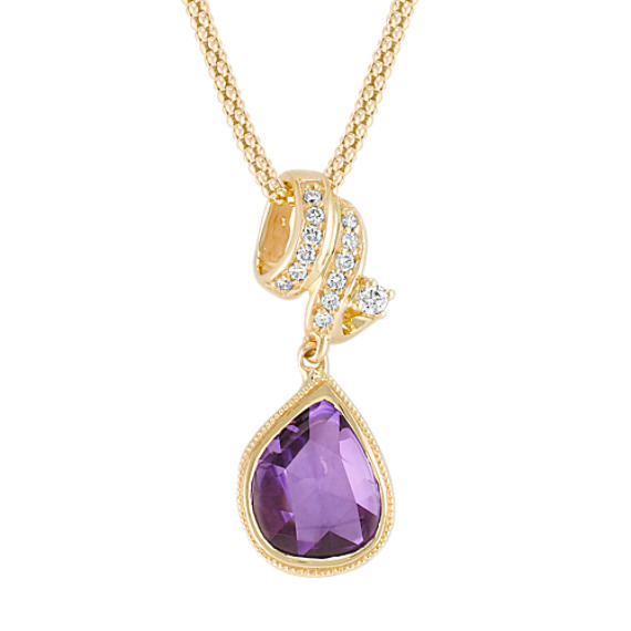 Freeform Lavender Sapphire and Round Diamond Pendant (22") Freeform Lavender Sapphire and Round Diamond Pendant (22")