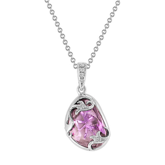 Freeform Lavender Sapphire and Round Diamond Pendant (18") Freeform Lavender Sapphire and Round Diamond Pendant (18")