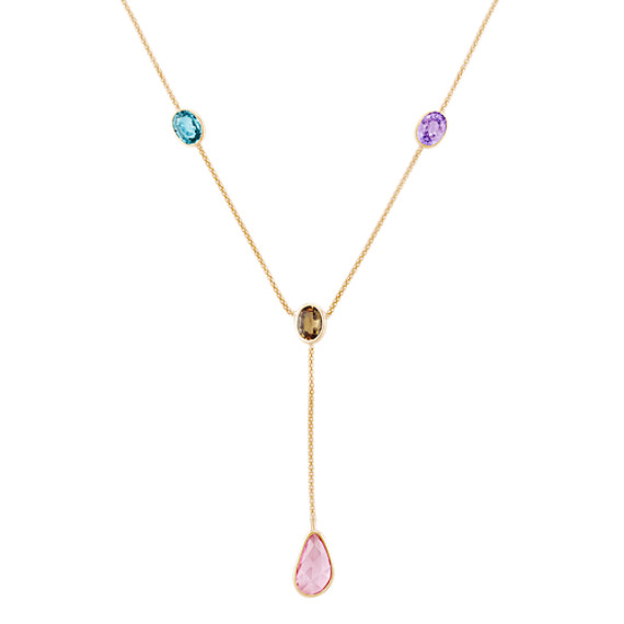 Freeform Pink Sapphire and Multi-Colored Oval Sapphire Necklace (22") Freeform Pink Sapphire and Multi-Colored Oval Sapphire Necklace (22")
