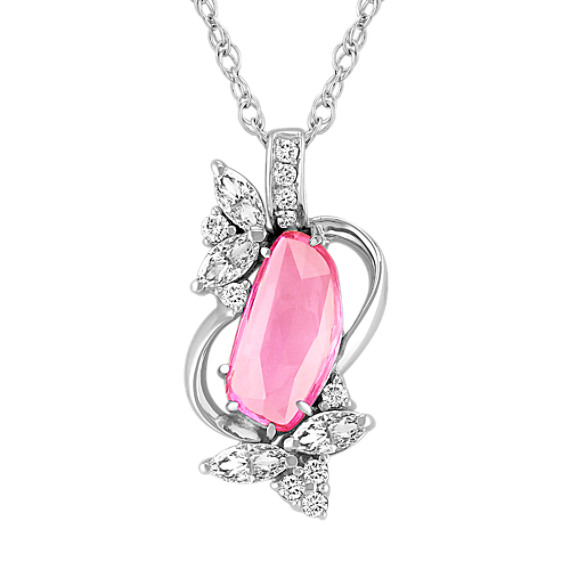 Freeform Pink Sapphire, Marquise and Round Diamond Pendant (18") Freeform Pink Sapphire, Marquise and Round Diamond Pendant (18")