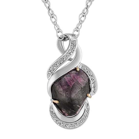 Freeform Ruby and Round Diamond Pendant (18") Freeform Ruby and Round Diamond Pendant (18")