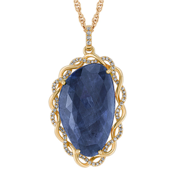 Freeform Sapphire and Diamond Pendant (18") Freeform Sapphire and Diamond Pendant (18")