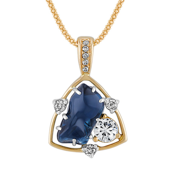 Freeform Sapphire, Round White Sapphire and Diamond Pendant (22") Freeform Sapphire, Round White Sapphire and Diamond Pendant (22")