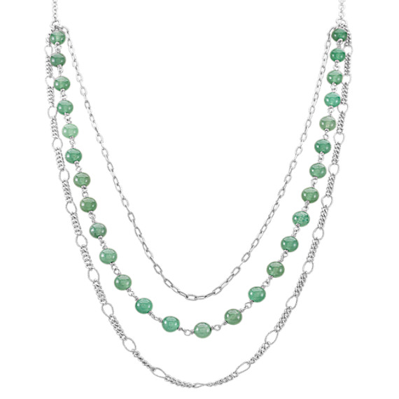Green Aventurine and Sterling Silver Necklace (25") Green Aventurine and Sterling Silver Necklace (25")