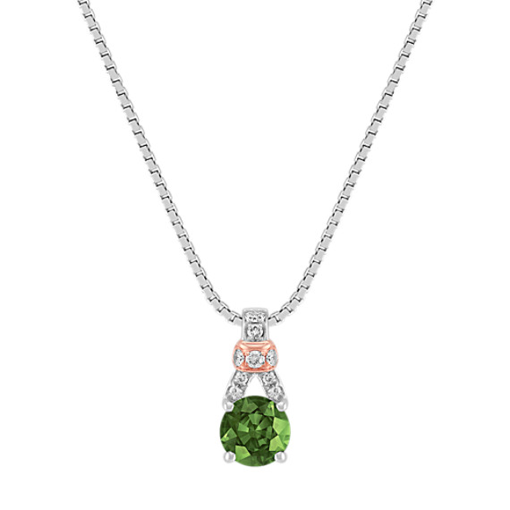 Green Sapphire and Diamond Pendant in 14k White and Rose Gold (18") Green Sapphire and Diamond Pendant in 14k White and Rose Gold (18")
