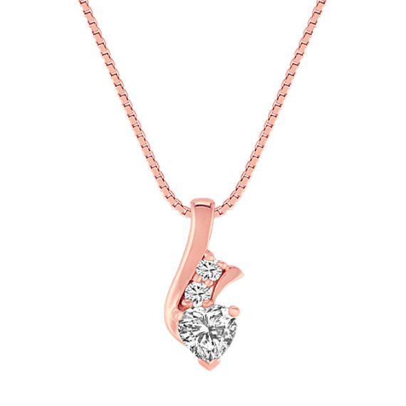 Heart-Shaped and Round White Sapphire Pendant in 14k Rose Gold (18") Heart-Shaped and Round White Sapphire Pendant in 14k Rose Gold (18")