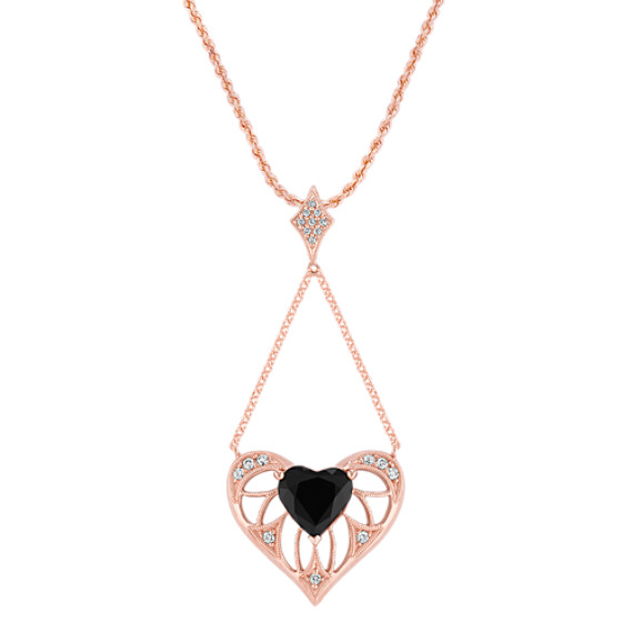 Heart-Shaped Black Sapphire and Round Diamond Pendant in 14k Rose Gold (18") Heart-Shaped Black Sapphire and Round Diamond Pendant in 14k Rose Gold (18")