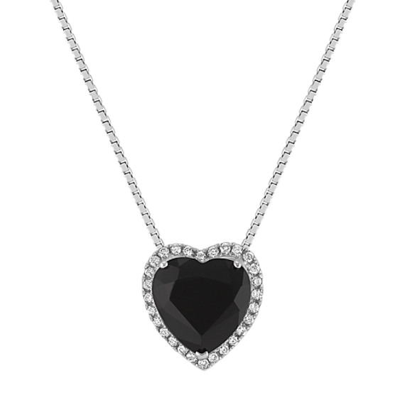 Heart-Shaped Black Sapphire and Round Diamond Pendant (18") Heart-Shaped Black Sapphire and Round Diamond Pendant (18")