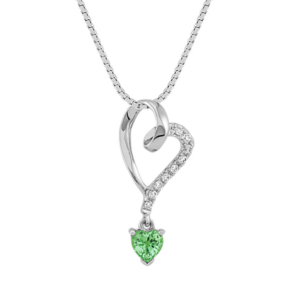 Heart-Shaped Green Sapphire and Diamond Heart Pendant (18") Heart-Shaped Green Sapphire and Diamond Heart Pendant (18")