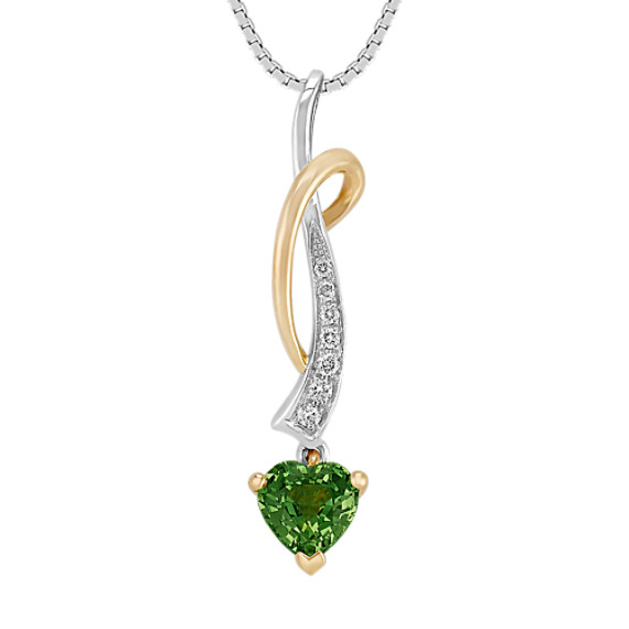 Heart-Shaped Green Sapphire and Round Diamond Pendant (18") Heart-Shaped Green Sapphire and Round Diamond Pendant (18")