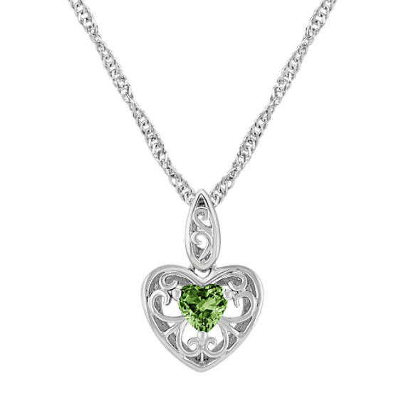 Heart Shaped Green Sapphire and Sterling Silver Pendant (18") Heart Shaped Green Sapphire and Sterling Silver Pendant (18")