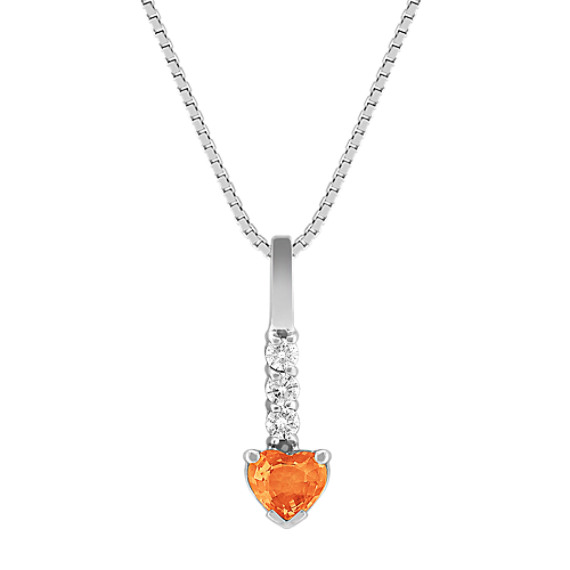 Heart-Shaped Orange Sapphire and Diamond Pendant (18") Heart-Shaped Orange Sapphire and Diamond Pendant (18")
