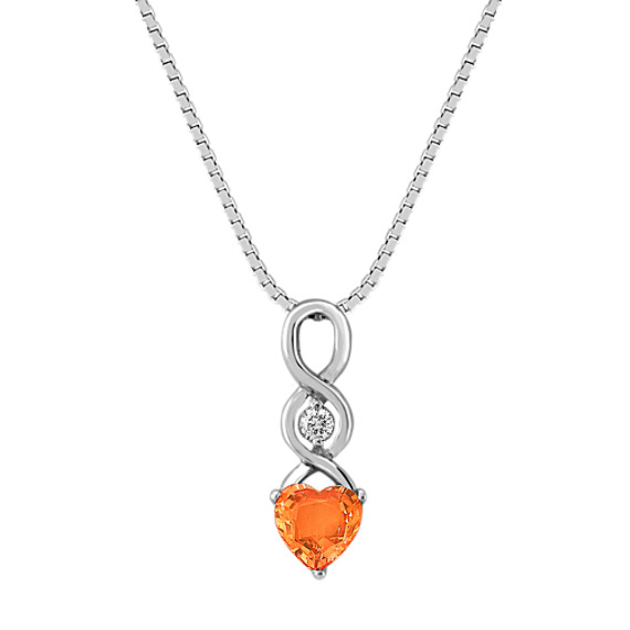 Heart Shaped Orange Sapphire and Round Diamond Pendant (18") Heart Shaped Orange Sapphire and Round Diamond Pendant (18")