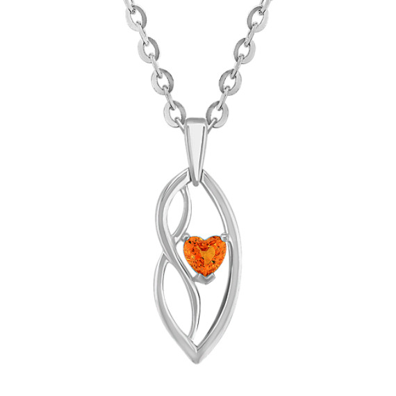 Heart-Shaped Orange Sapphire and Sterling Silver Pendant (18") Heart-Shaped Orange Sapphire and Sterling Silver Pendant (18")