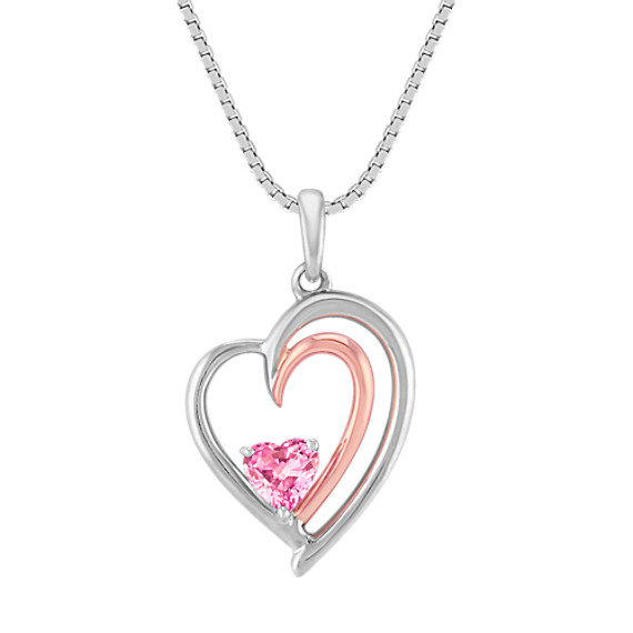 Heart-Shaped Pink Sapphire, 14k Rose Gold and Sterling Silver Pendant (18") Heart-Shaped Pink Sapphire, 14k Rose Gold and Sterling Silver Pendant (18")