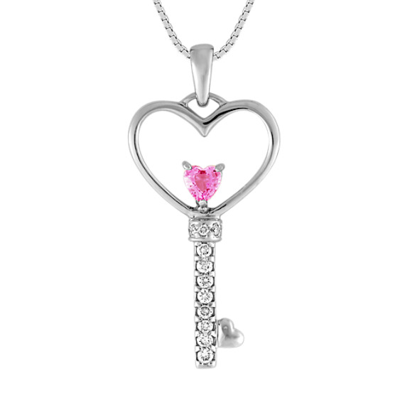 Heart-Shaped Pink Sapphire and Diamond Pendant (18") Heart-Shaped Pink Sapphire and Diamond Pendant (18")