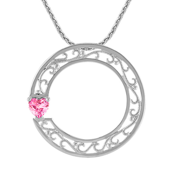 Heart-Shaped Pink Sapphire and Sterling Silver Circle Sweetheart Pendant (18") Heart-Shaped Pink Sapphire and Sterling Silver Circle Sweetheart Pendant (18")