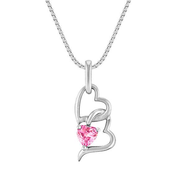 Heart-Shaped Pink Sapphire and Sterling Silver Heart Pendant (18") Heart-Shaped Pink Sapphire and Sterling Silver Heart Pendant (18")
