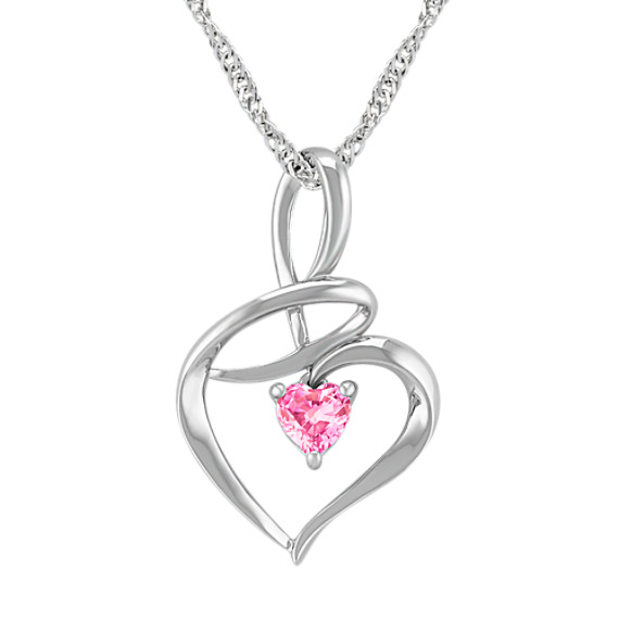Heart Shaped Pink Sapphire and Sterling Silver Heart Pendant (18") Heart Shaped Pink Sapphire and Sterling Silver Heart Pendant (18")