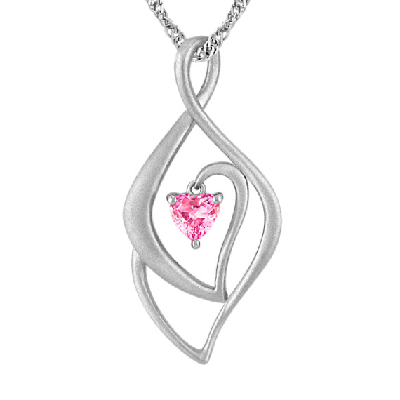 Heart-Shaped Pink Sapphire and Sterling Silver Pendant (18") Heart-Shaped Pink Sapphire and Sterling Silver Pendant (18")