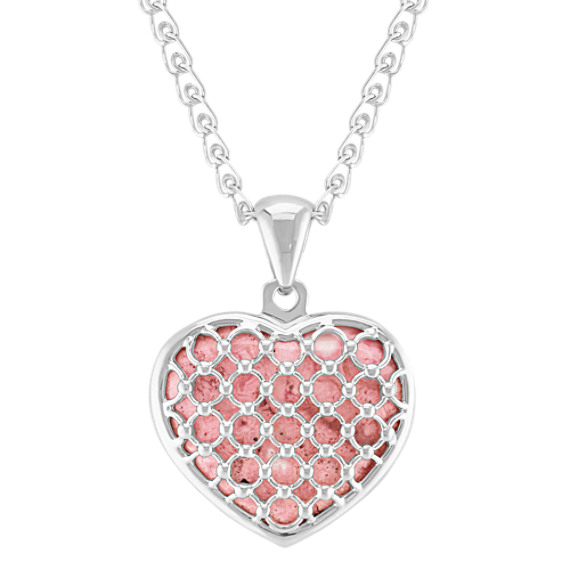 Heart-Shaped Rhodonite and Sterling Silver Pendant (30") Heart-Shaped Rhodonite and Sterling Silver Pendant (30")