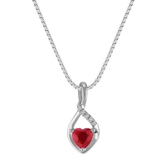 Heart-Shaped Ruby and Diamond Pendant in Sterling Silver (18") Heart-Shaped Ruby and Diamond Pendant in Sterling Silver (18")