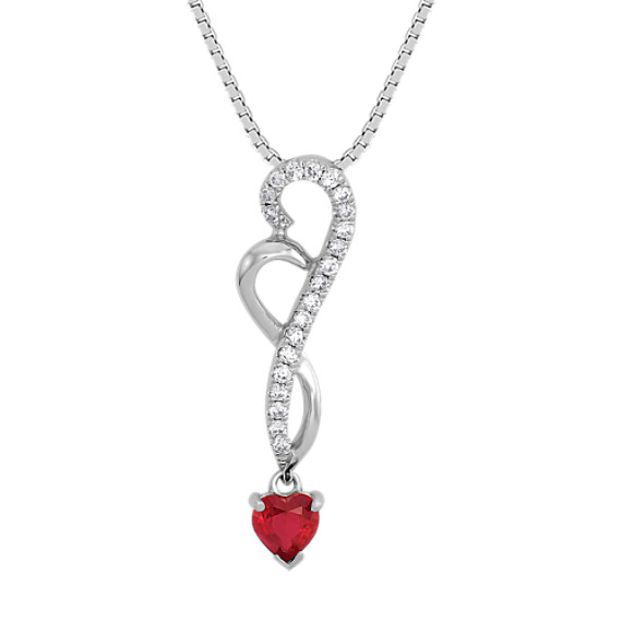 Heart-Shaped Ruby and Diamond Pendant (18") Heart-Shaped Ruby and Diamond Pendant (18")