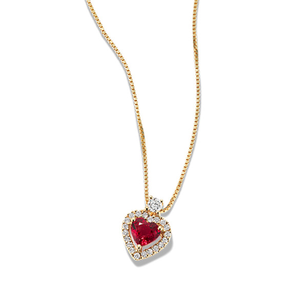 Heart-Shaped Ruby and Round Diamond Pendant (18") Heart-Shaped Ruby and Round Diamond Pendant (18")