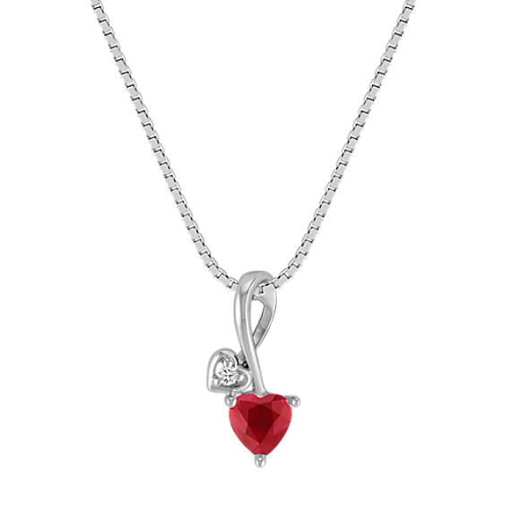 Heart-Shaped Ruby and Round Diamond Pendant (18") Heart-Shaped Ruby and Round Diamond Pendant (18")