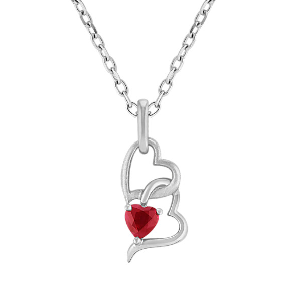 Heart-Shaped Ruby and Sterling Silver Heart Pendant (18") Heart-Shaped Ruby and Sterling Silver Heart Pendant (18")