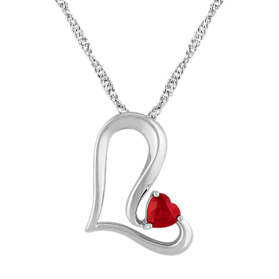 Heart-Shaped Ruby and Sterling Silver Heart Pendant (18") Heart-Shaped Ruby and Sterling Silver Heart Pendant (18")