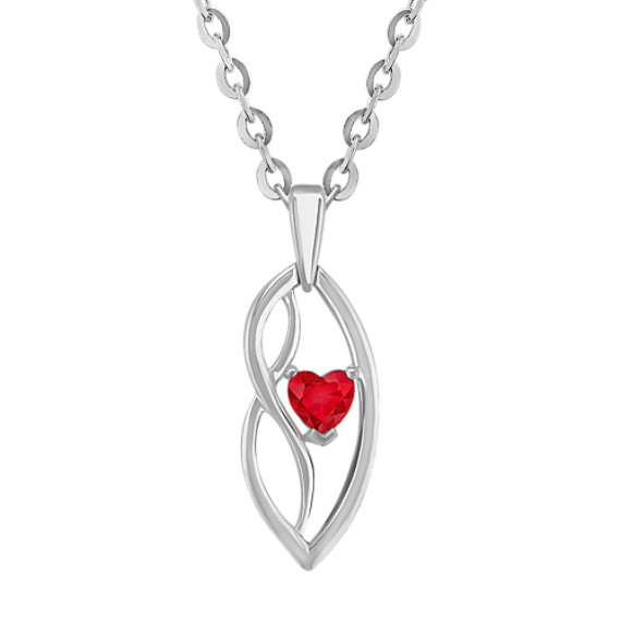 Heart-Shaped Ruby and Sterling Silver Pendant (18") Heart-Shaped Ruby and Sterling Silver Pendant (18")