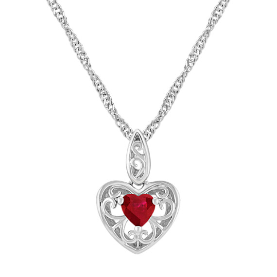 Heart-Shaped Ruby and Sterling Silver Pendant (18") Heart-Shaped Ruby and Sterling Silver Pendant (18")