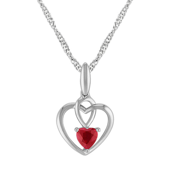 Heart-Shaped Ruby Heart Pendant in Sterling Silver (20") Heart-Shaped Ruby Heart Pendant in Sterling Silver (20")
