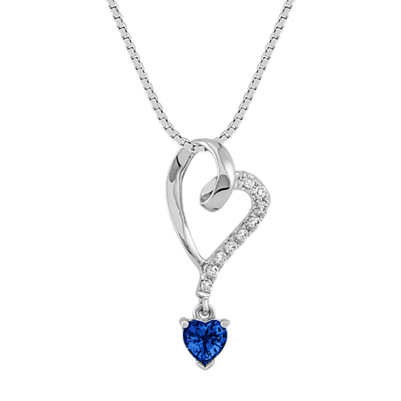 Heart-Shaped Sapphire and Diamond Heart Pendant (18") Heart-Shaped Sapphire and Diamond Heart Pendant (18")